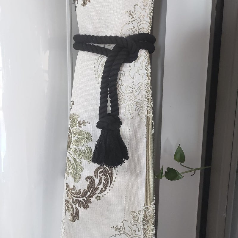 Yteseery 6 Pack Curtain tiebacks Rope, Outdoor Curtain Tiebacks, Natural Cotton Curtain Ties, Village Rural Rustic Farmhouse Curtain Holdbacks Curtain tie Backs Holders for Heavy Duty Drapes, Black - Image 2